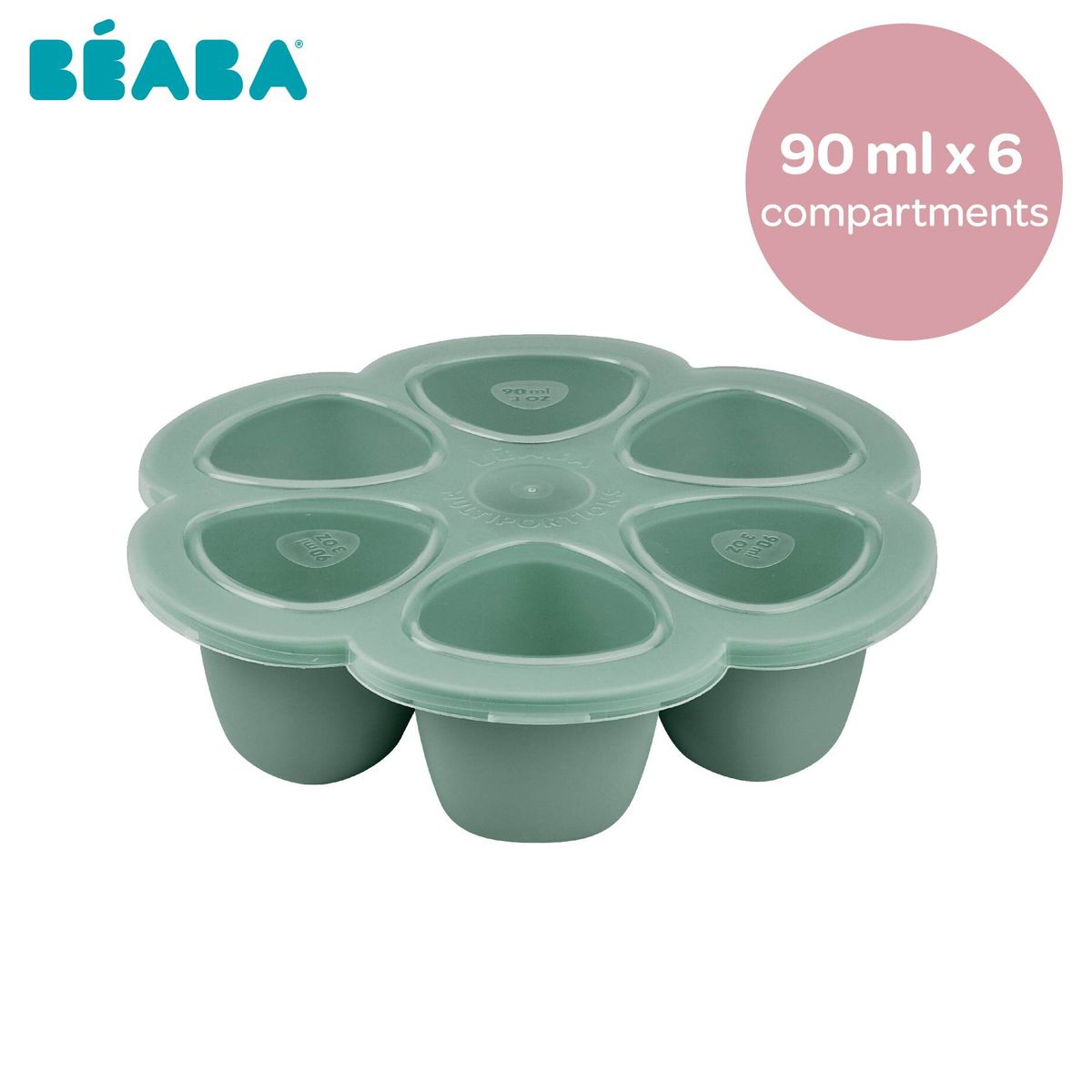 BEABA | 矽膠分格儲存器 Multiportions 6 x 90ml(鼠尾草綠)